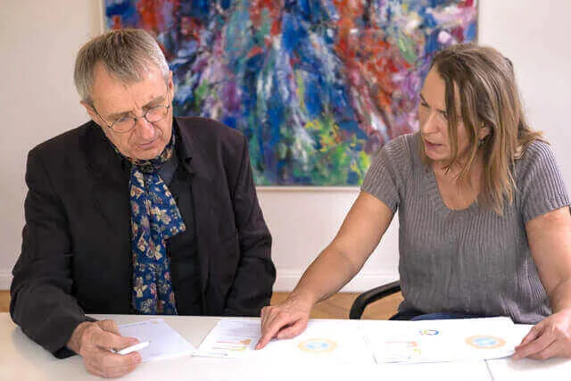 Amalia Eismar erläutert einem Coachee den Genius Report